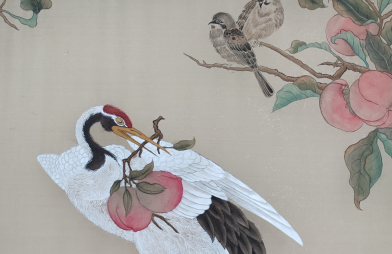 《鹤衔仙桃映唐祥》