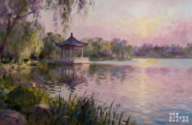 《暮霞南湖》